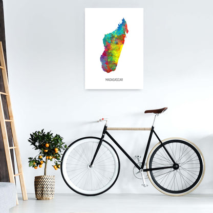 Madagascar Watercolour Map Art Print by Michael Tompsett A1 Black Frame