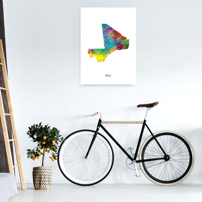 Mali Watercolour Map Art Print by Michael Tompsett A1 Black Frame