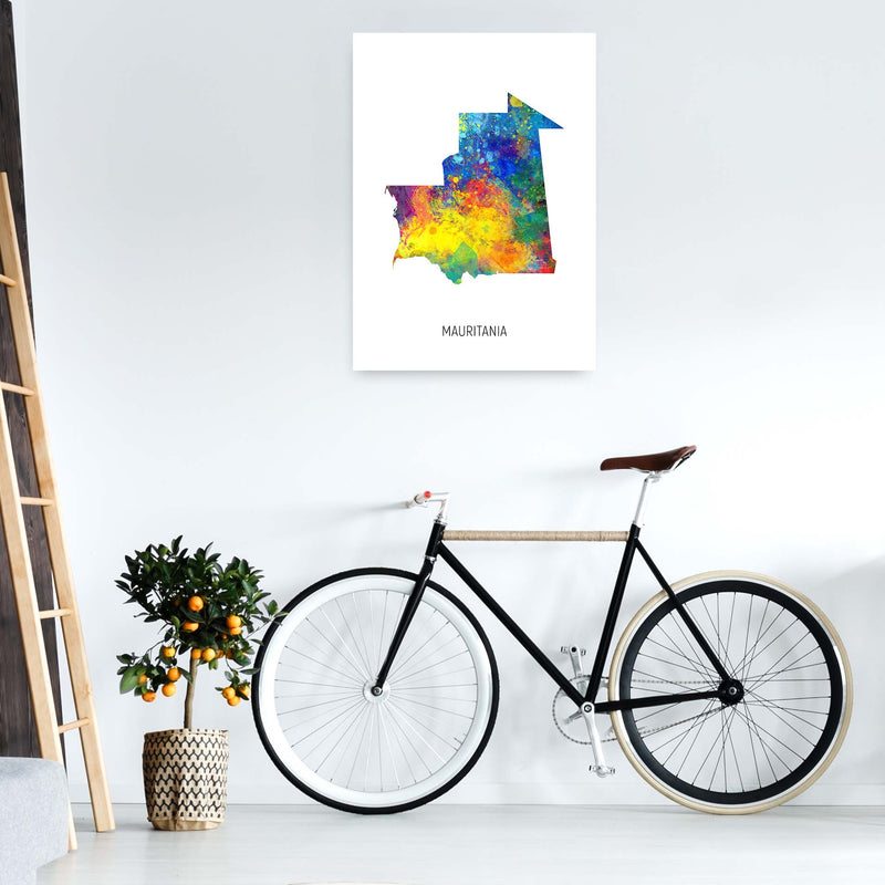 Mauritania Watercolour Map Art Print by Michael Tompsett A1 Black Frame