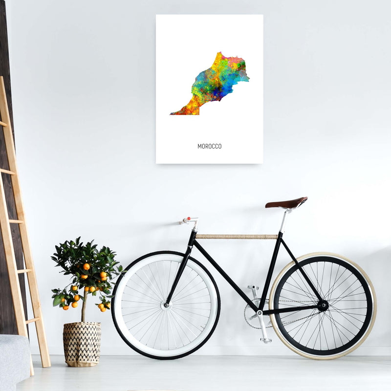 Morocco Watercolour Map Art Print by Michael Tompsett A1 Black Frame