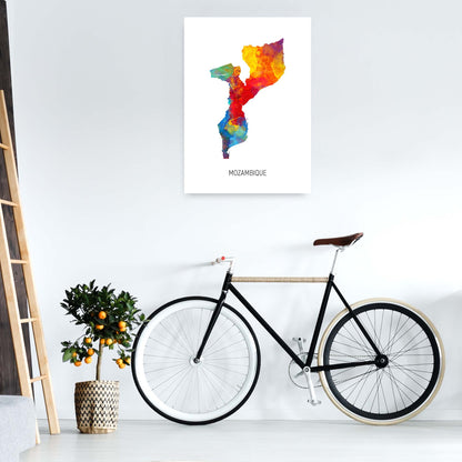 Mozambique Watercolour Map Art Print by Michael Tompsett A1 Black Frame