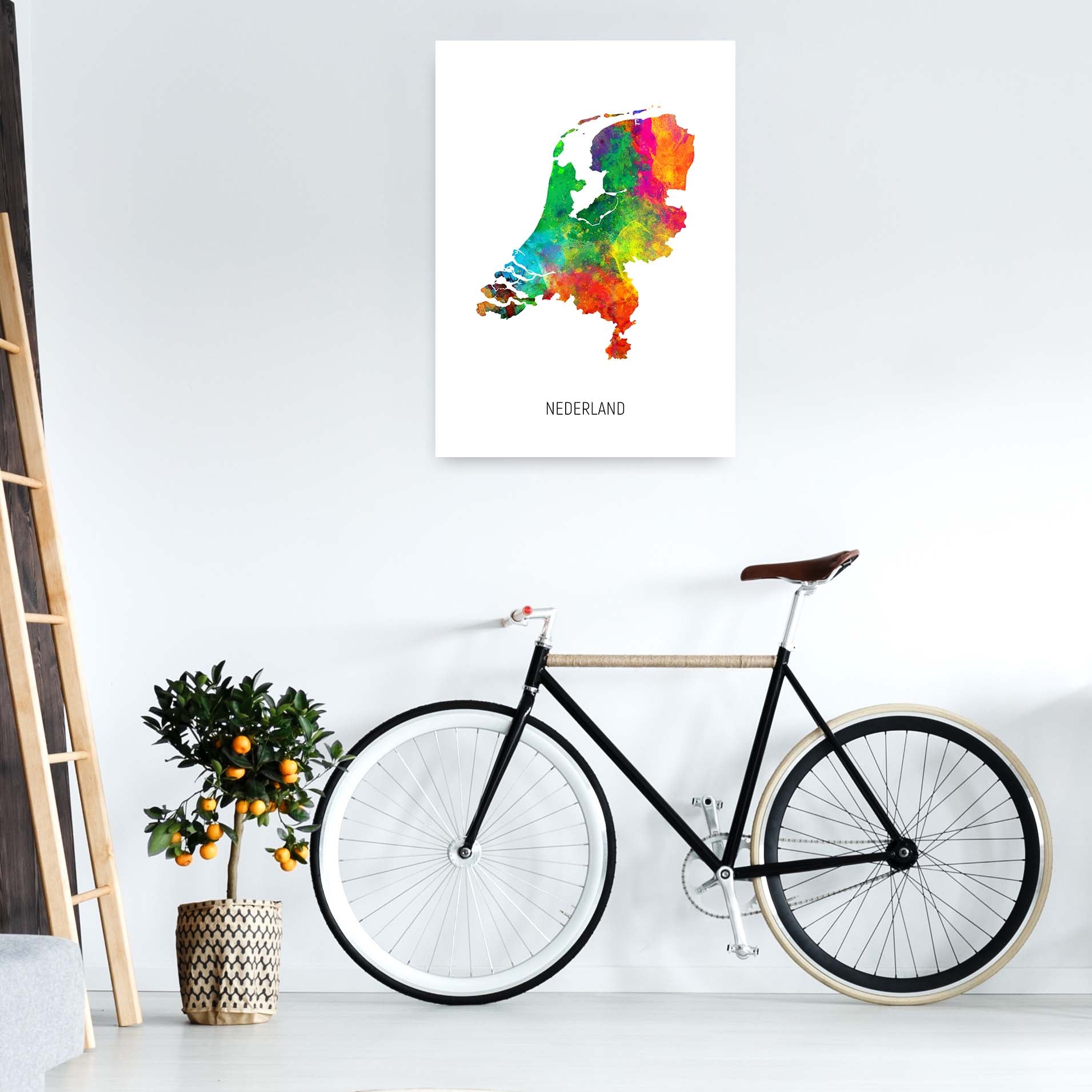 Nederland Watercolour Map Art Print by Michael Tompsett A1 Black Frame