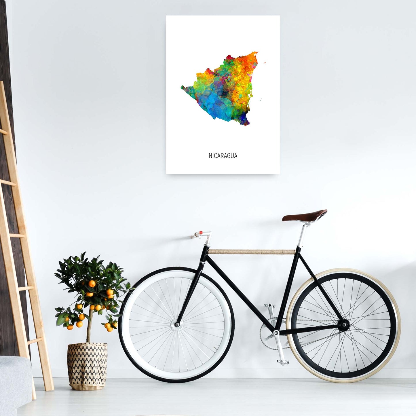 Nicaragua Watercolour Map Art Print by Michael Tompsett A1 Black Frame
