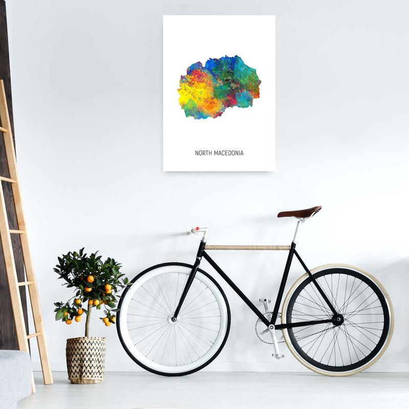 North Macedonia Watercolour Map Art Print by Michael Tompsett A1 Black Frame