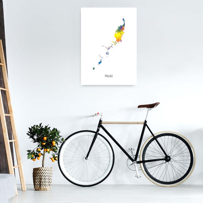 Palau Watercolour Map Art Print by Michael Tompsett A1 Black Frame