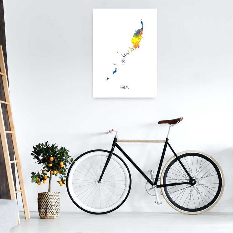 Palau Watercolour Map Art Print by Michael Tompsett A1 Black Frame