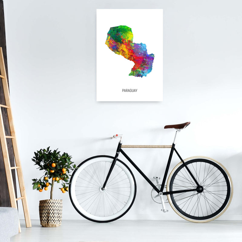 Paraguay Watercolour Map Art Print by Michael Tompsett A1 Black Frame