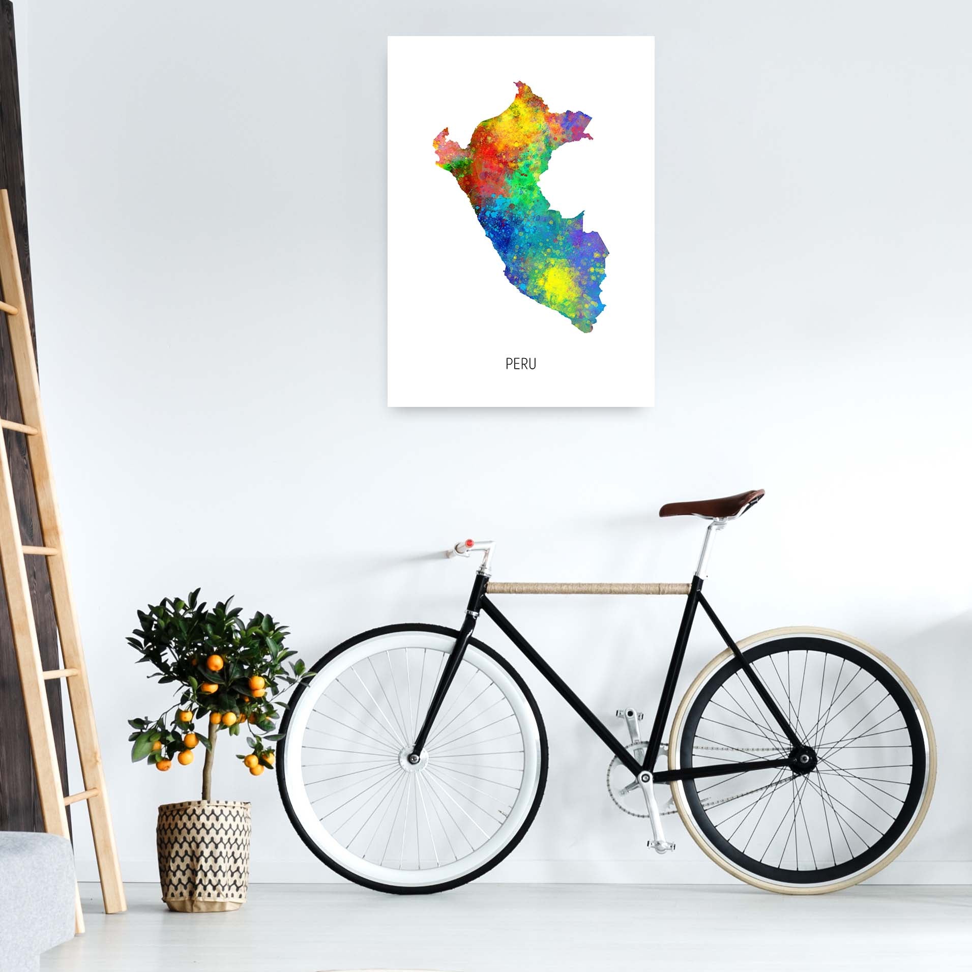 Peru Watercolour Map Art Print by Michael Tompsett A1 Black Frame