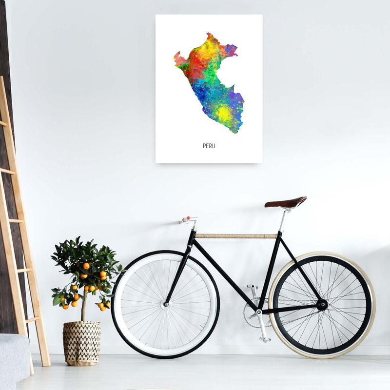 Peru Watercolour Map Art Print by Michael Tompsett A1 Black Frame