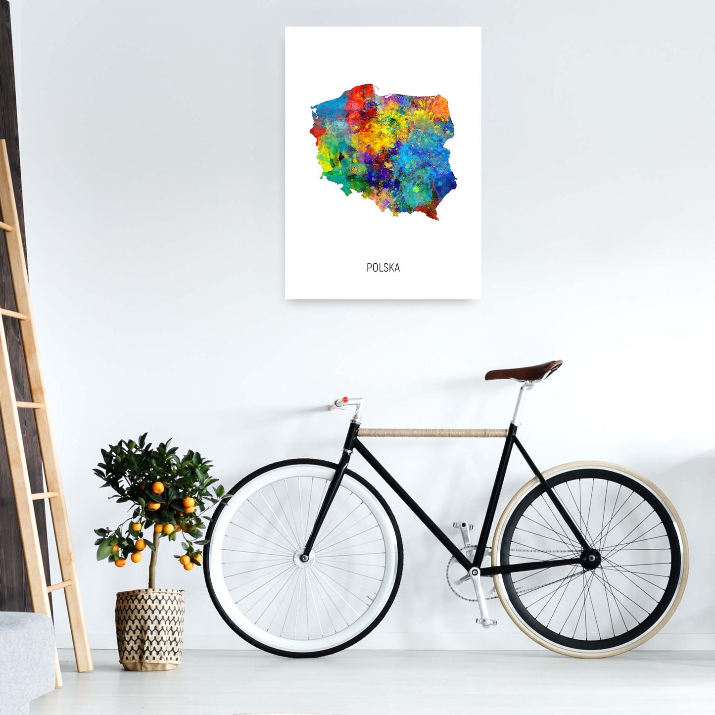 Polska Watercolour Map Art Print by Michael Tompsett A1 Black Frame
