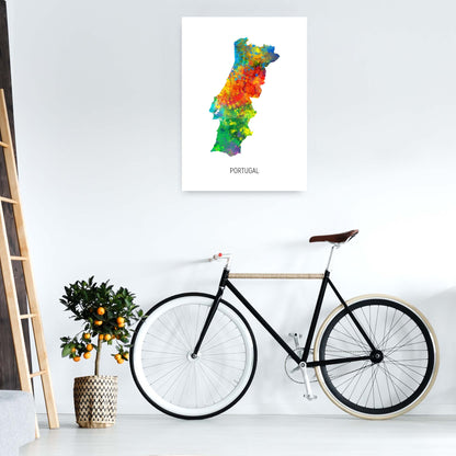 Portugal Watercolour Map Art Print by Michael Tompsett A1 Black Frame