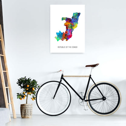 Republic Of The Congo Watercolour Map  by Michael Tompsett A1 Black Frame