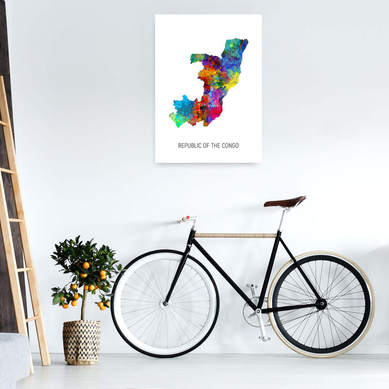 Republic Of The Congo Watercolour Map  by Michael Tompsett A1 Black Frame