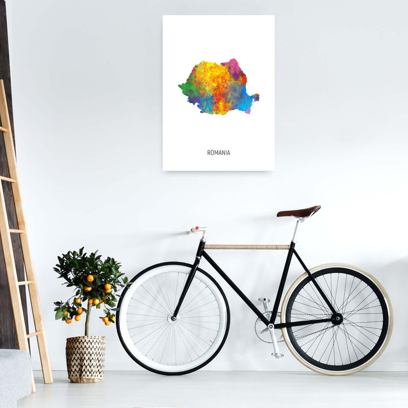 Romania Watercolour Map Art Print by Michael Tompsett A1 Black Frame