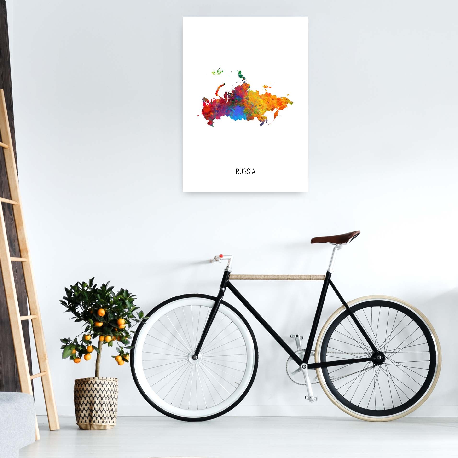 Russia Watercolour Map Art Print by Michael Tompsett A1 Black Frame