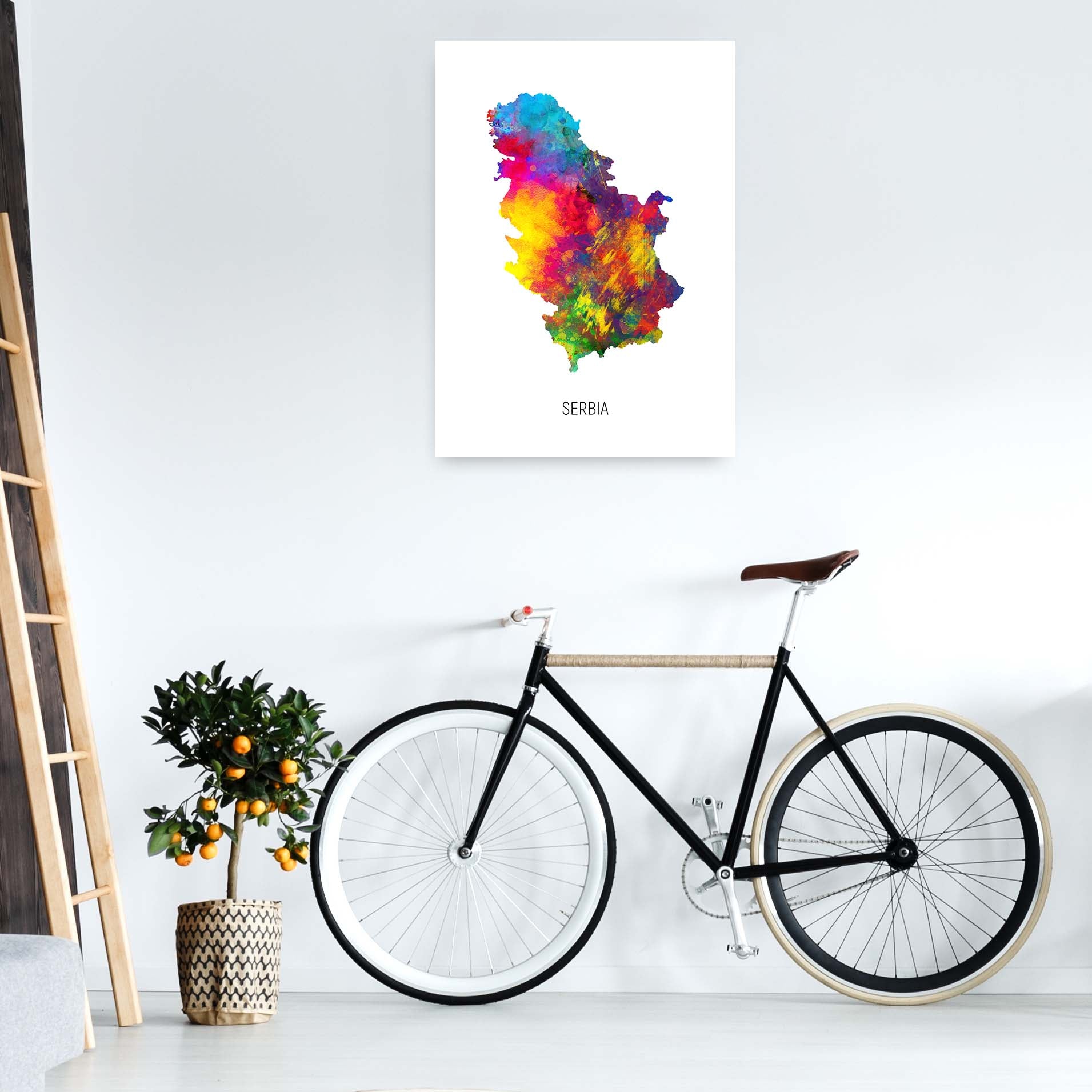 Serbia Watercolour Map Art Print by Michael Tompsett A1 Black Frame