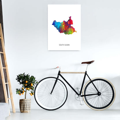 South Sudan Watercolour Map Art Print by Michael Tompsett A1 Black Frame