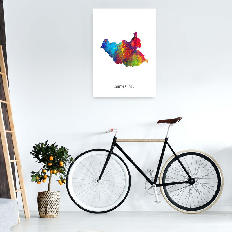 South Sudan Watercolour Map Art Print by Michael Tompsett A1 Black Frame