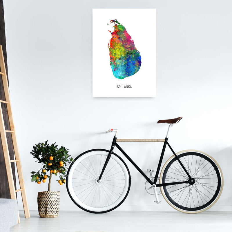 Sri Lanka Watercolour Map Art Print by Michael Tompsett A1 Black Frame