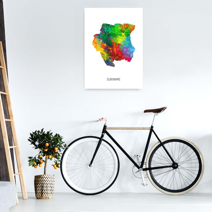Suriname Watercolour Map Art Print by Michael Tompsett A1 Black Frame