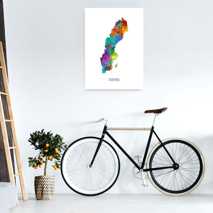 Sverige Watercolour Map Art Print by Michael Tompsett A1 Black Frame