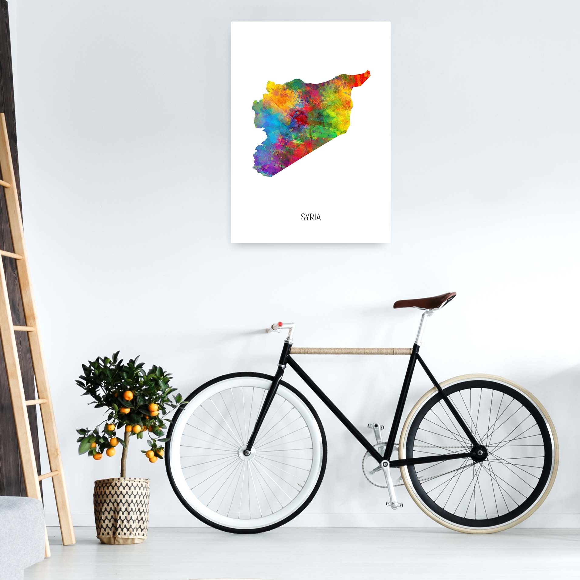 Syria Watercolour Map Art Print by Michael Tompsett A1 Black Frame