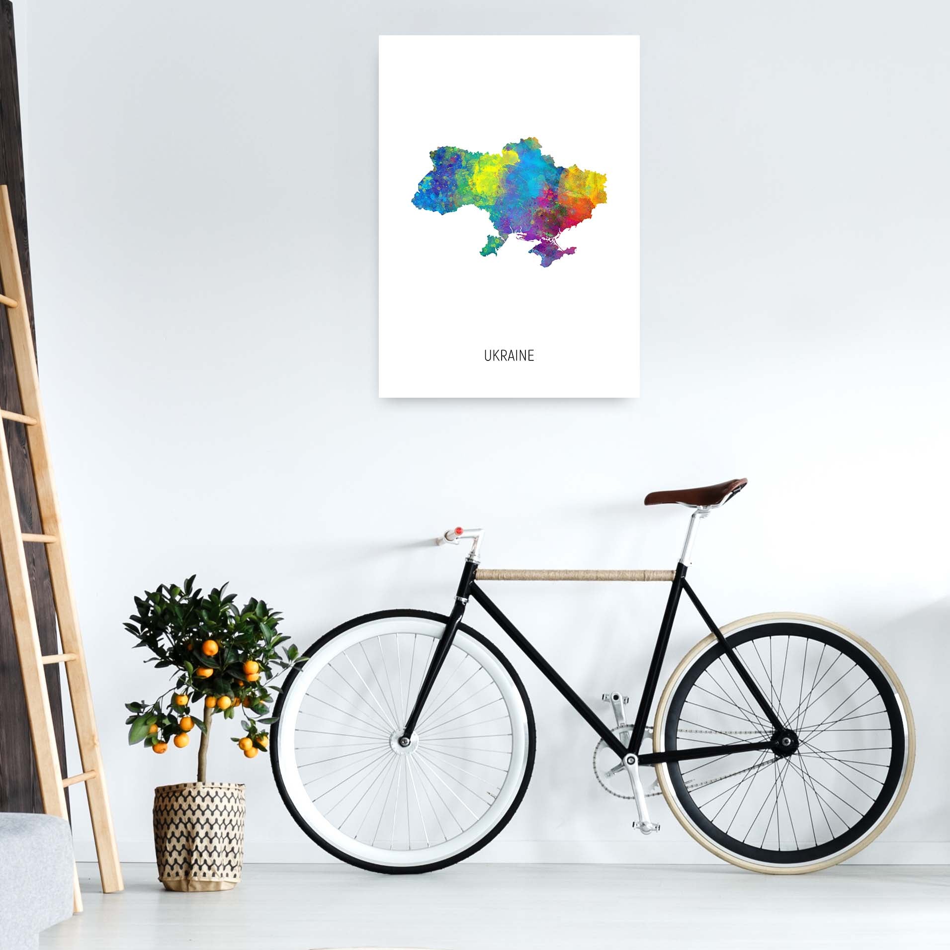 Ukraine Watercolour Map Art Print by Michael Tompsett A1 Black Frame