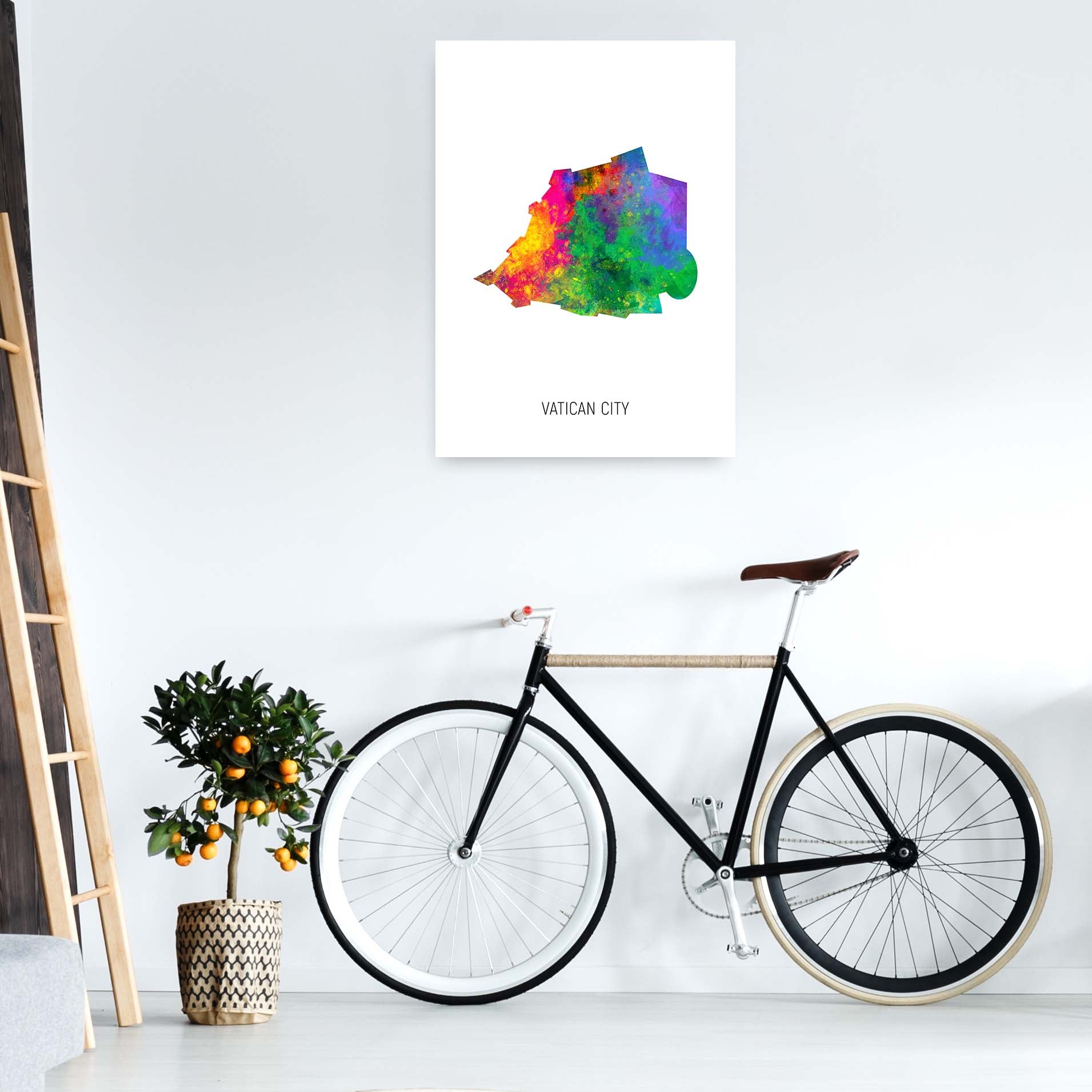 Vatican City Watercolour Map Art Print by Michael Tompsett A1 Black Frame