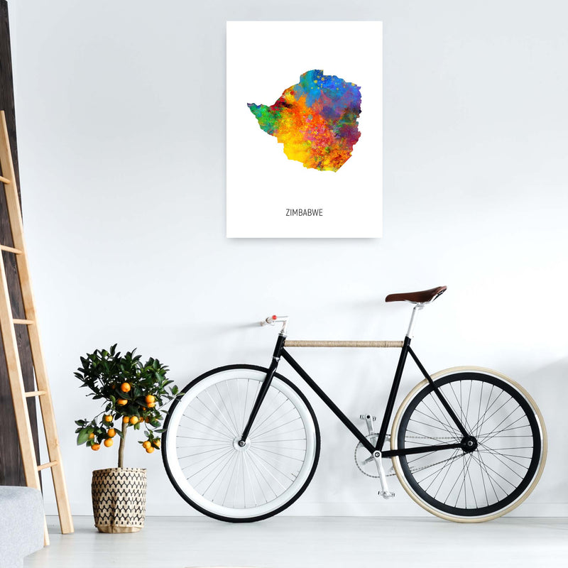 Zimbabwe Watercolour Map Art Print by Michael Tompsett A1 Black Frame