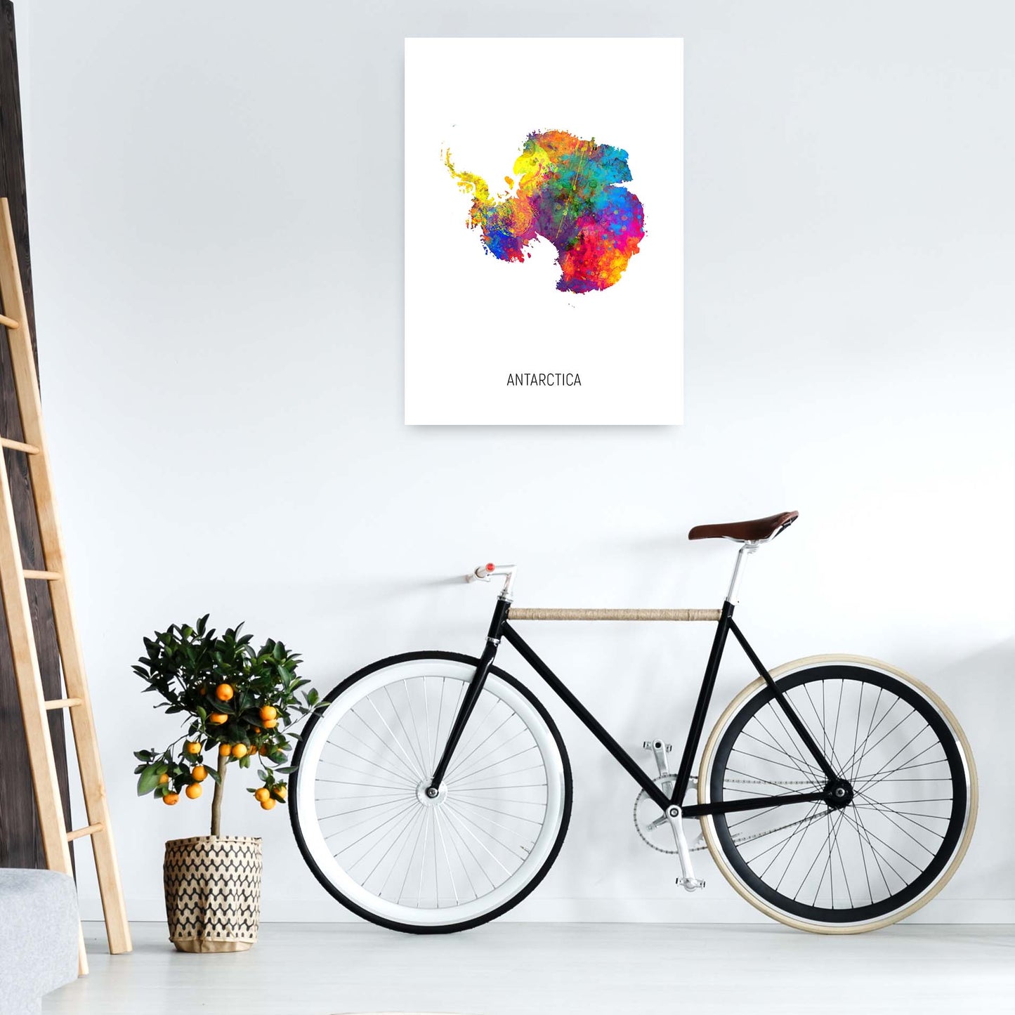 Antarctica Watercolour Map Art Print by Michael Tompsett A1 Black Frame