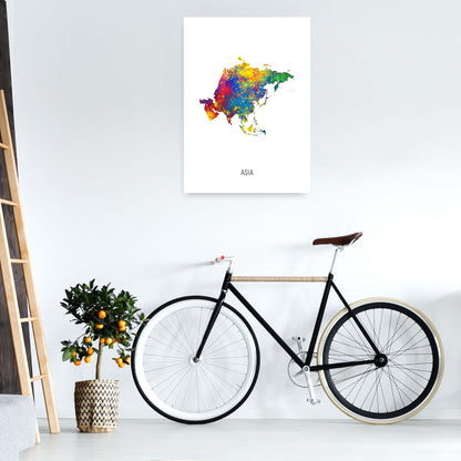 Asia Watercolour Map Art Print by Michael Tompsett A1 Black Frame