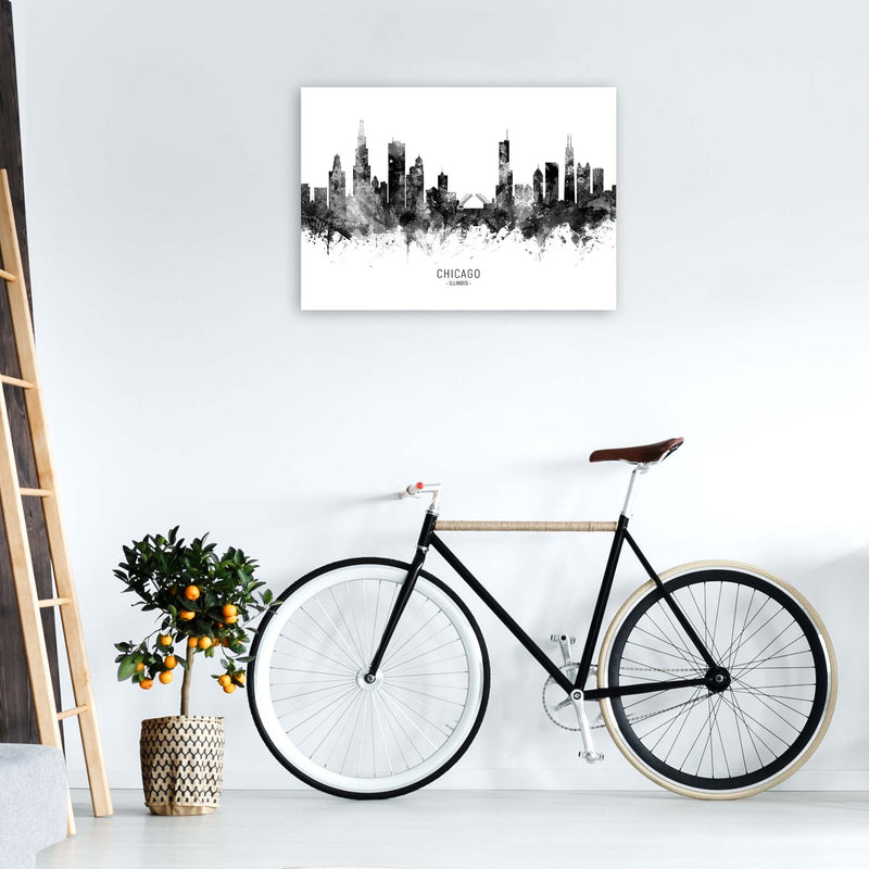 Chicago Illinois Skyline Black White City Name  by Michael Tompsett A1 Black Frame