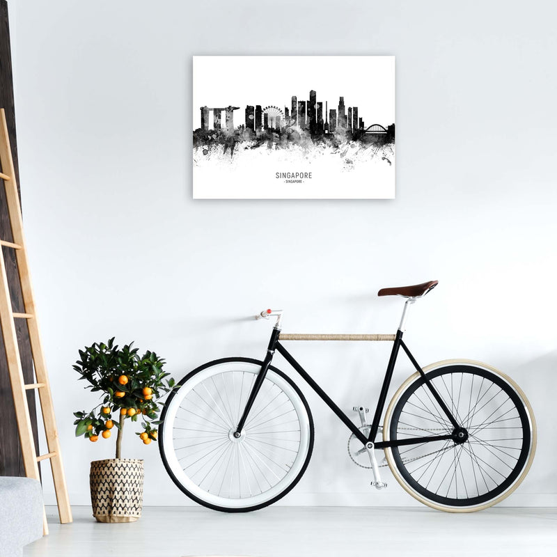 Singapore Singapore Skyline Black White City Name  by Michael Tompsett A1 Black Frame