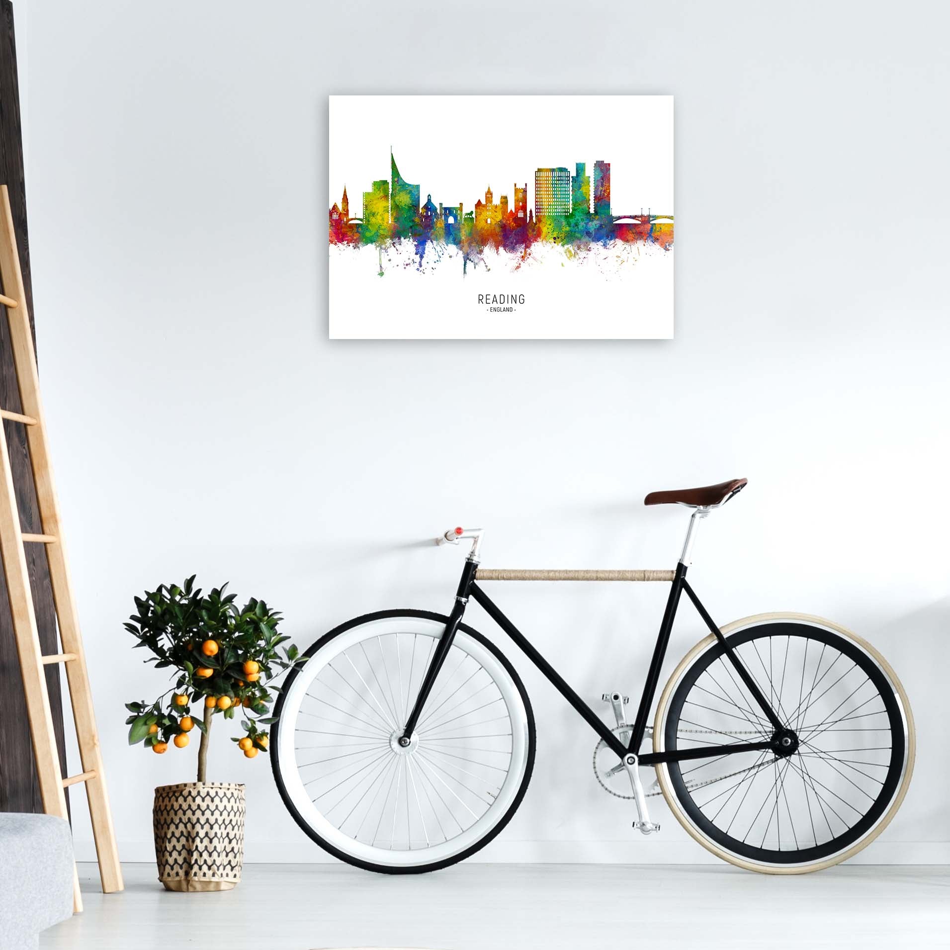 Reading England Skyline Art Print by Michael Tompsett A1 Black Frame