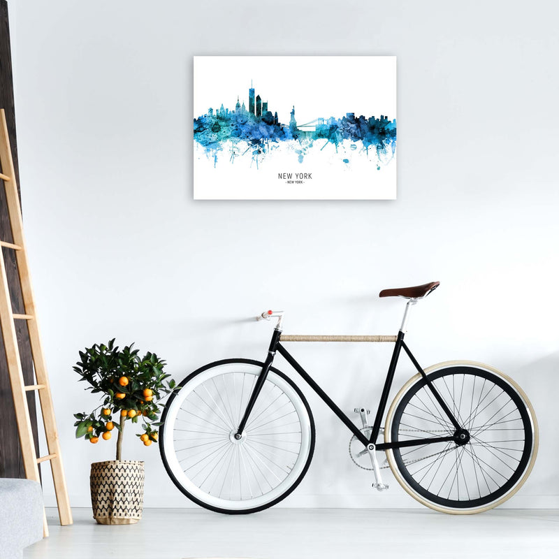 New York New York Skyline Blue City Name  by Michael Tompsett A1 Black Frame