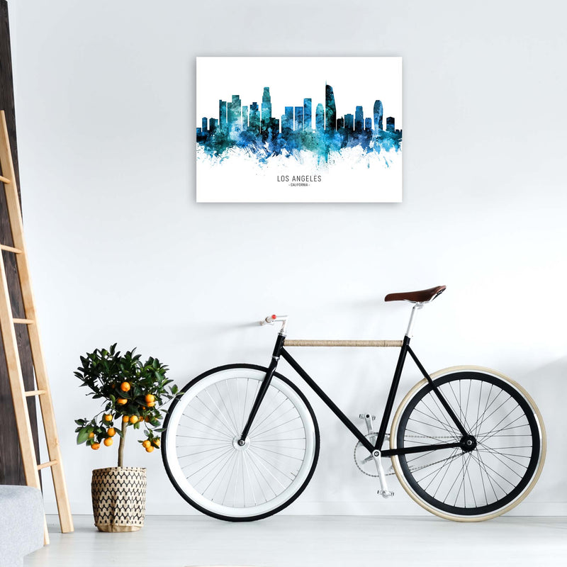 Los Angeles California Skyline Blue City Name  by Michael Tompsett A1 Black Frame