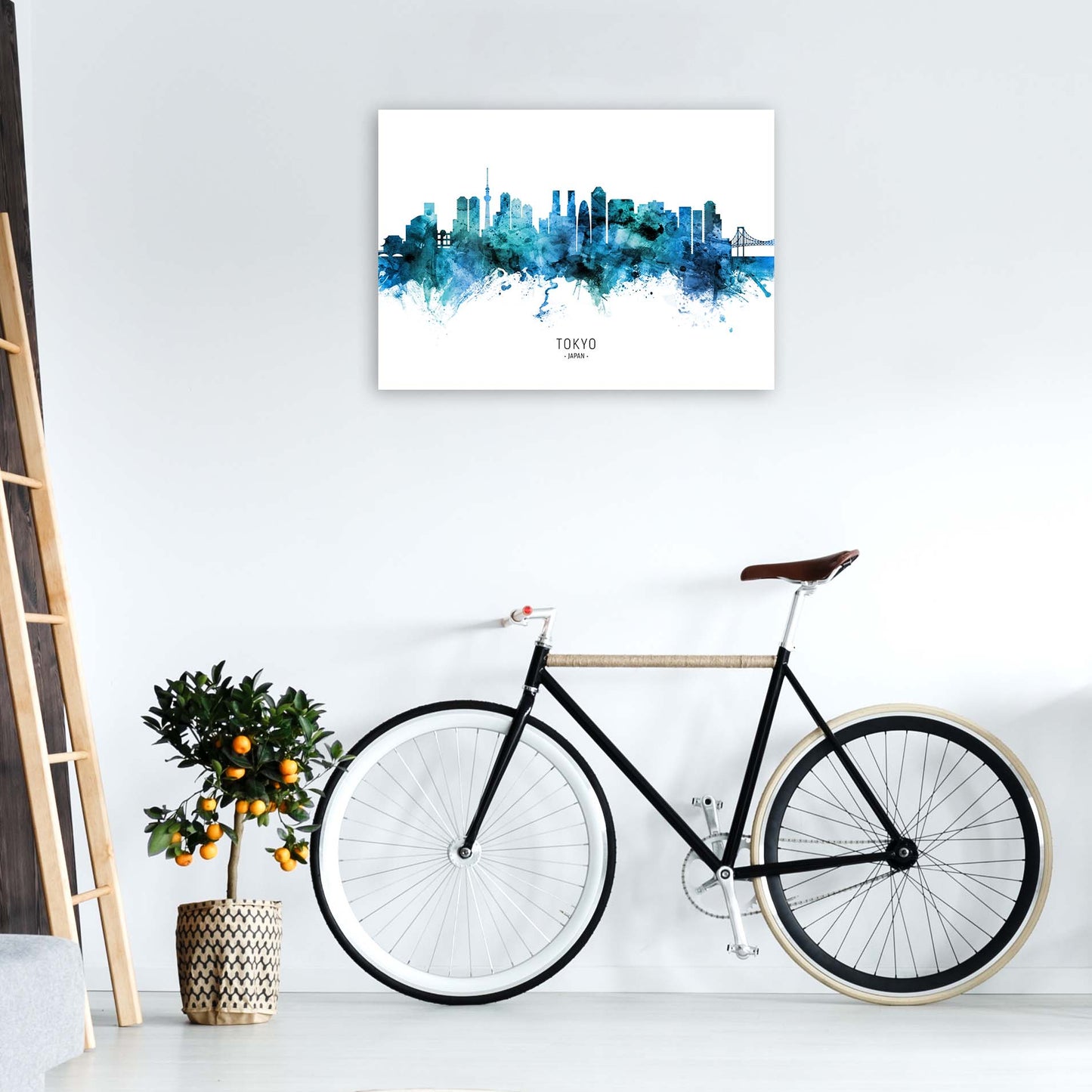 Tokyo Japan Skyline Blue City Name Print by Michael Tompsett A1 Black Frame