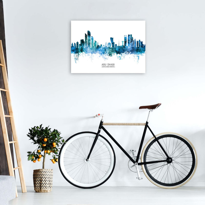 Abu Dhabi United Arab Emirates Skyline Blue City Name  by Michael Tompsett A1 Black Frame