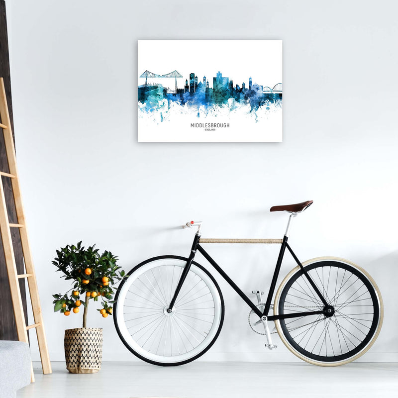 Middlesbrough England Skyline Blue City Name  by Michael Tompsett A1 Black Frame