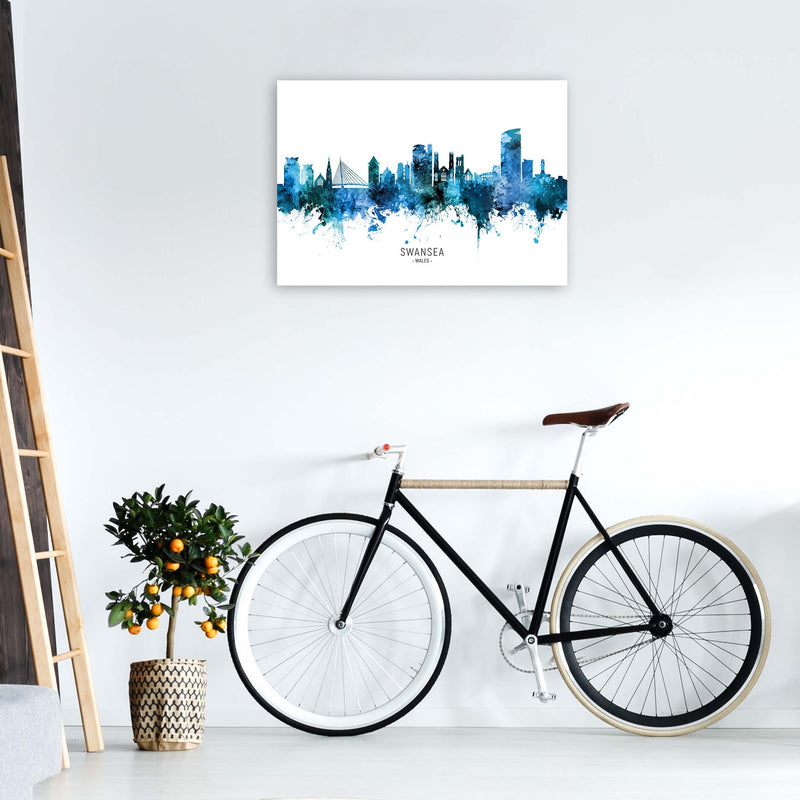 Swansea Wales Skyline Blue City Name  by Michael Tompsett A1 Black Frame