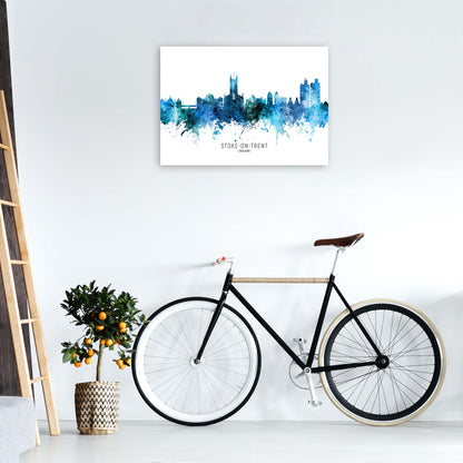 Stoke-On-Trent England Skyline Blue City Name  by Michael Tompsett A1 Black Frame