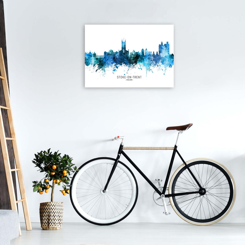 Stoke-On-Trent England Skyline Blue City Name  by Michael Tompsett A1 Black Frame