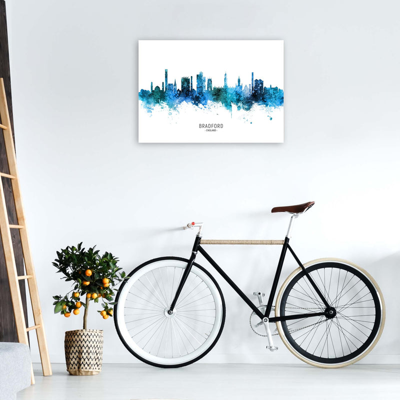 Bradford England Skyline Blue City Name  by Michael Tompsett A1 Black Frame