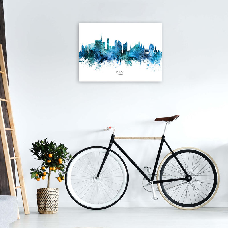 Milan Italy Skyline Blue City Name Print by Michael Tompsett A1 Black Frame