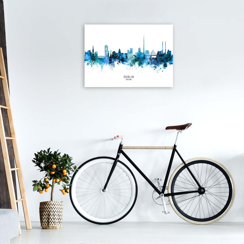 Dublin Ireland Skyline Blue City Name  by Michael Tompsett A1 Black Frame