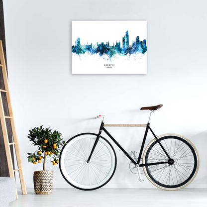 Karachi Pakistan Skyline Blue City Name  by Michael Tompsett A1 Black Frame