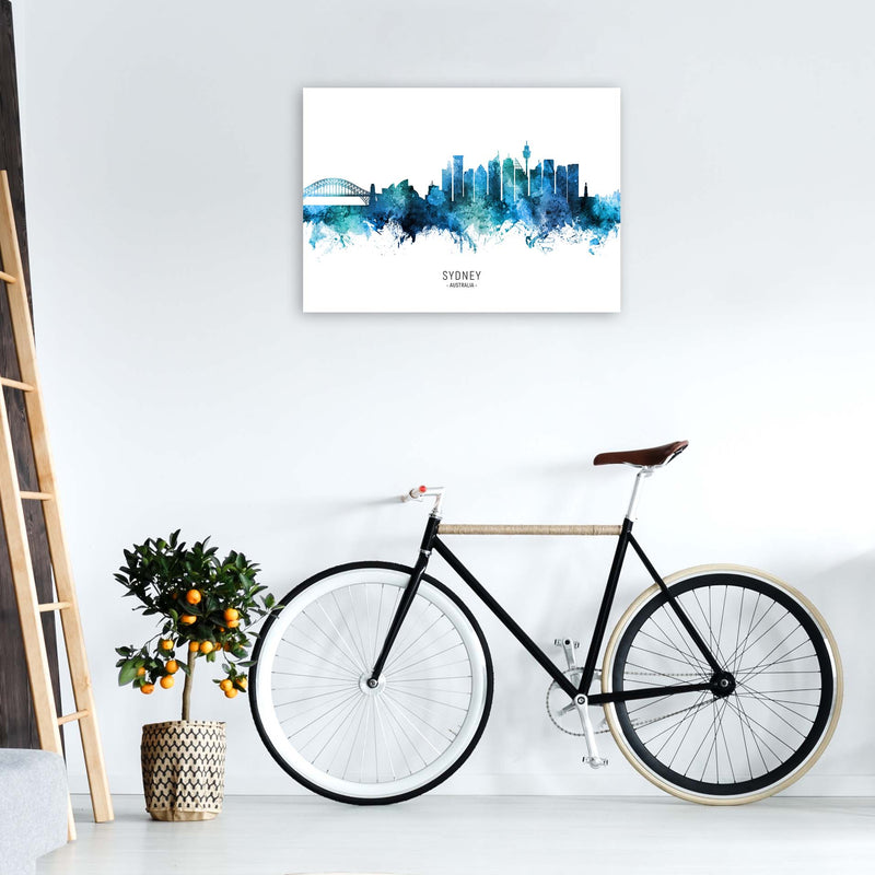 Sydney Australia Skyline Blue City Name  by Michael Tompsett A1 Black Frame