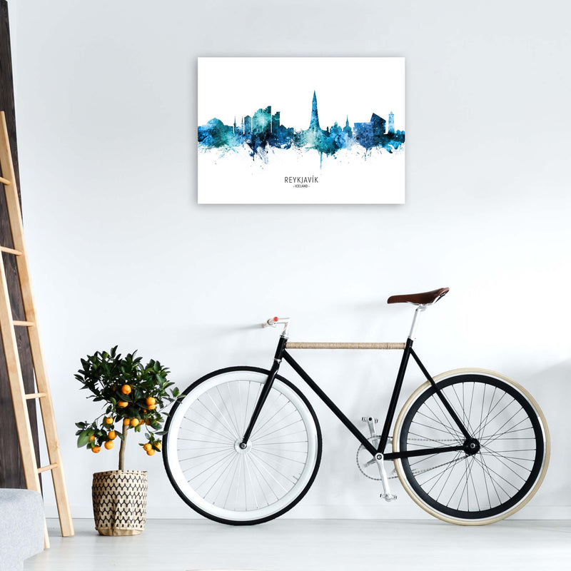Reykjavik Iceland Skyline Blue City Name  by Michael Tompsett A1 Black Frame