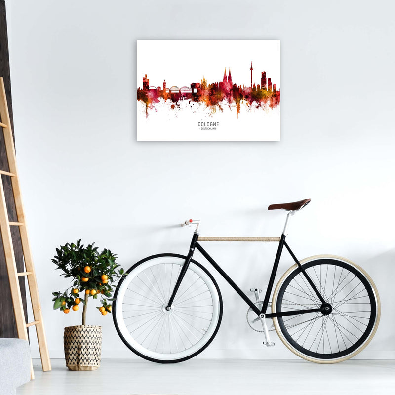 Cologne Deutschland Skyline Red City Name  by Michael Tompsett A1 Black Frame