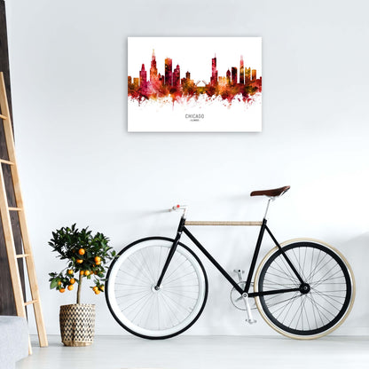 Chicago Illinois Skyline Red City Name  by Michael Tompsett A1 Black Frame